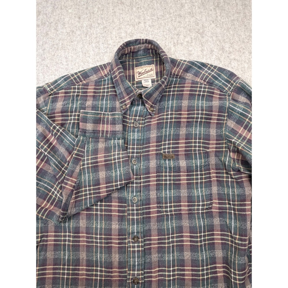 Woolrich Flannel Shirt Mens Large Multi-Color Plaid Cotton Button Down